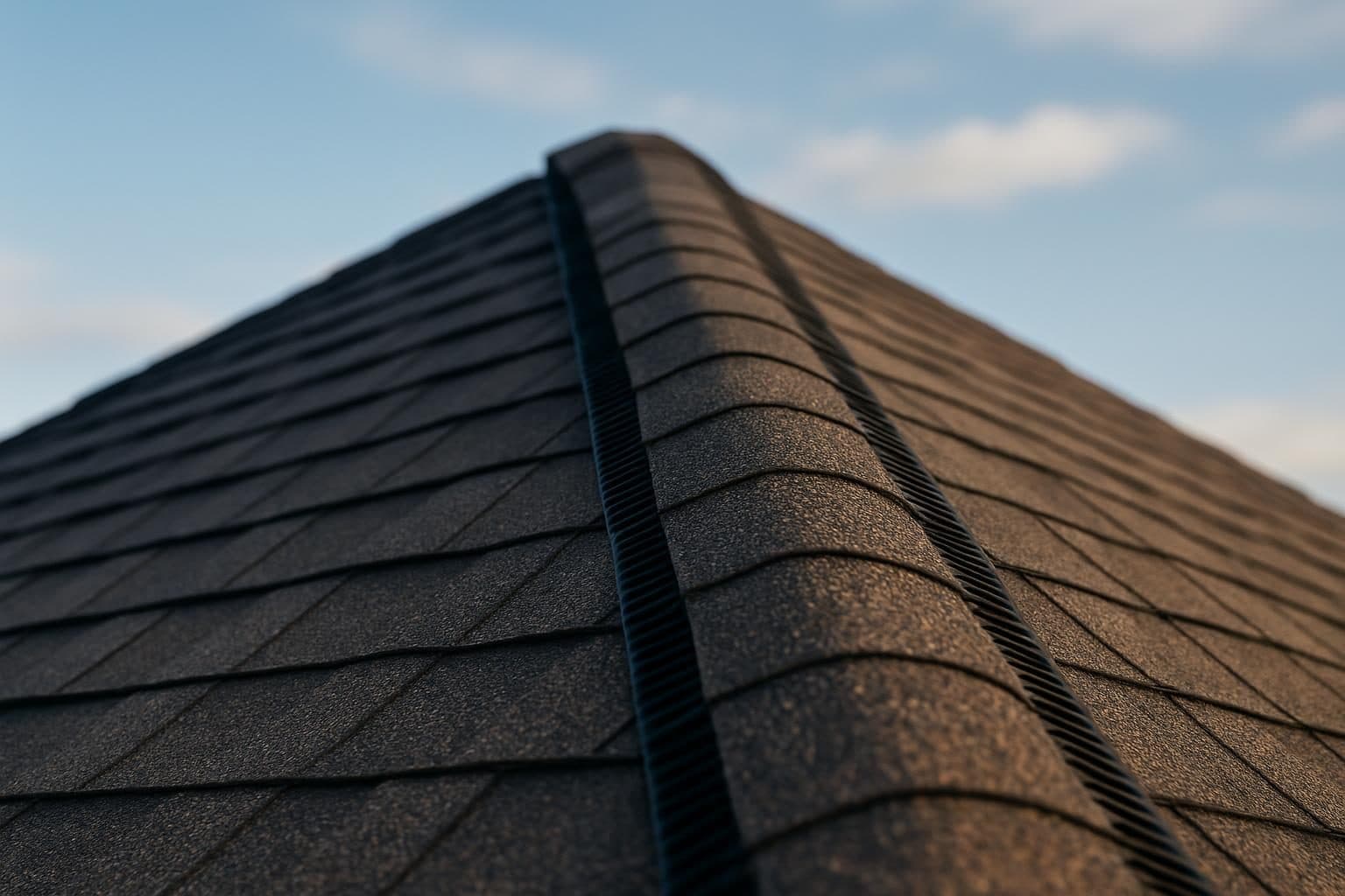 Ridge vent installed along the peak of a residential roof