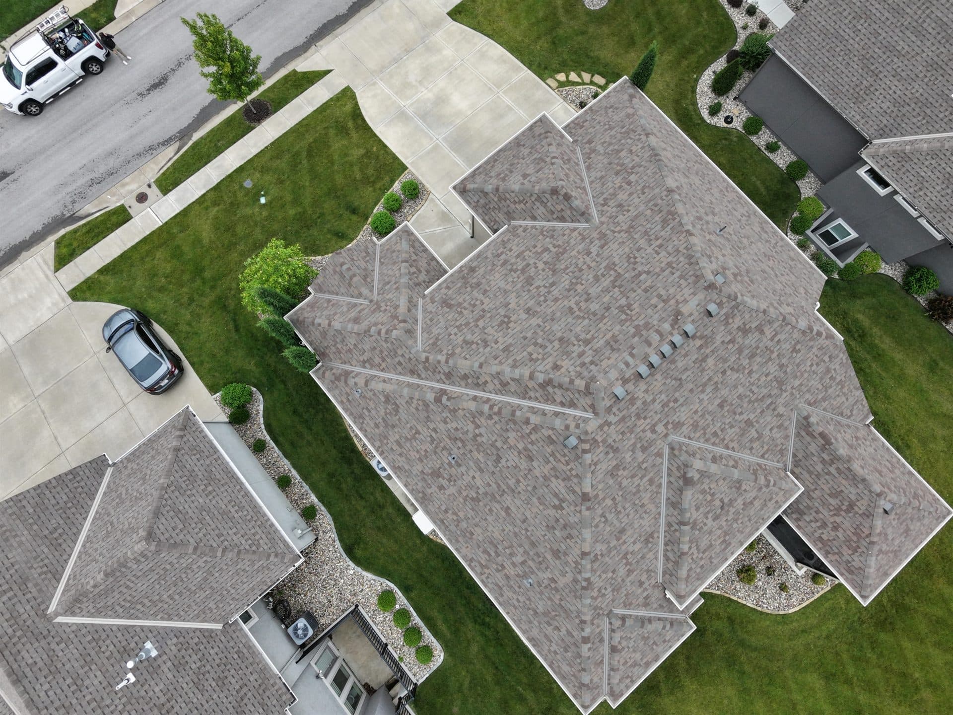 Aerial photo of a completed roofing project in Johnson County, KS