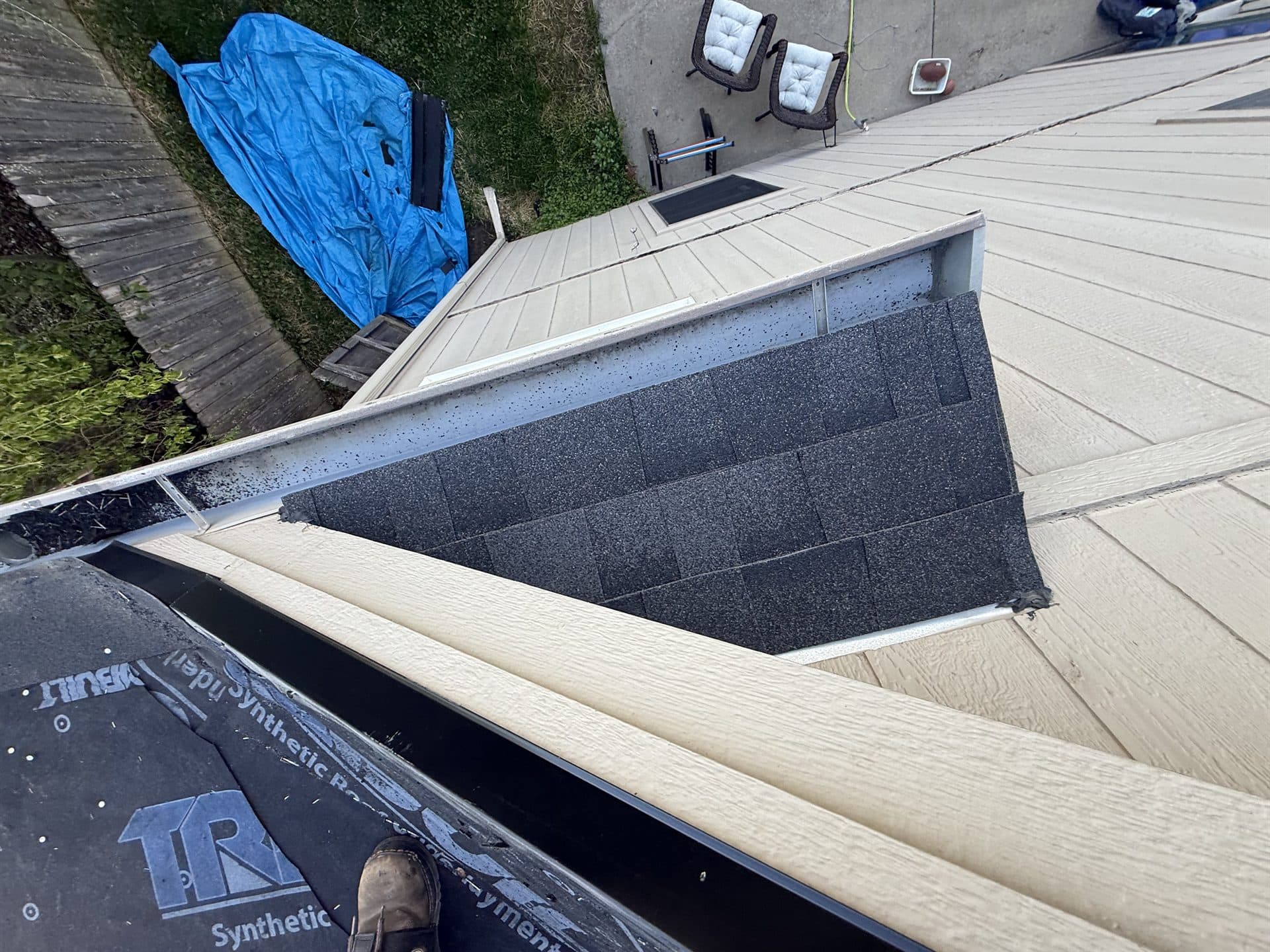 Detail of a new roof edge and gutter on a Kansas home