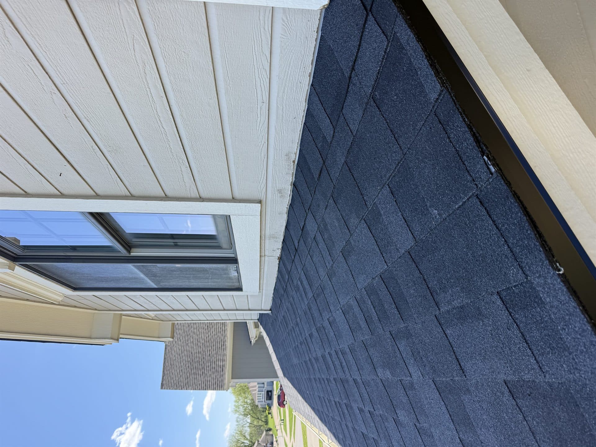New roof edge and siding detail on a Kansas home