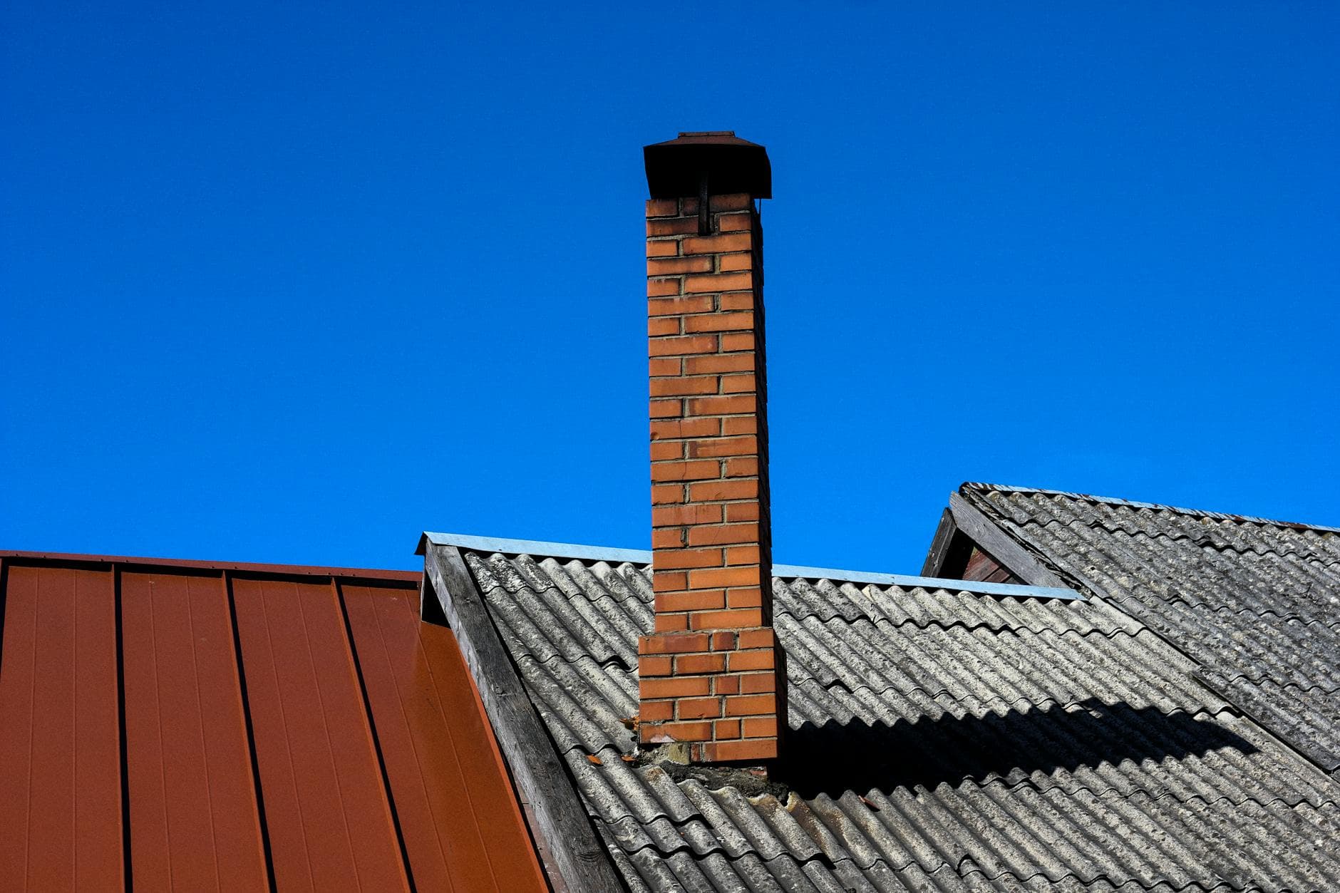 Close-up of chimney flashing on a residential roof