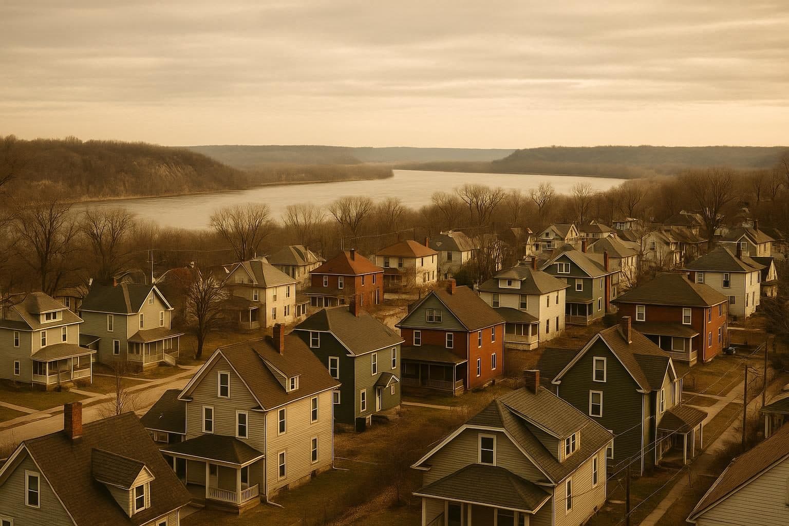 Panoramic view of Kansas City Kansas neighborhoods with the Kansas River in the background