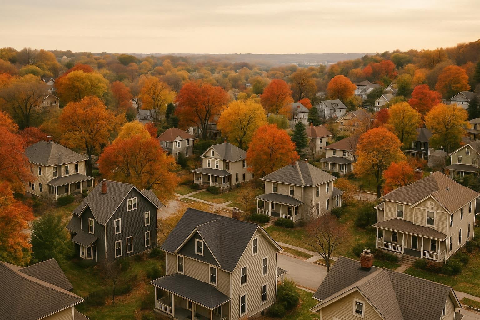 Aerial view of Lawrence, Kansas residential neighborhoods