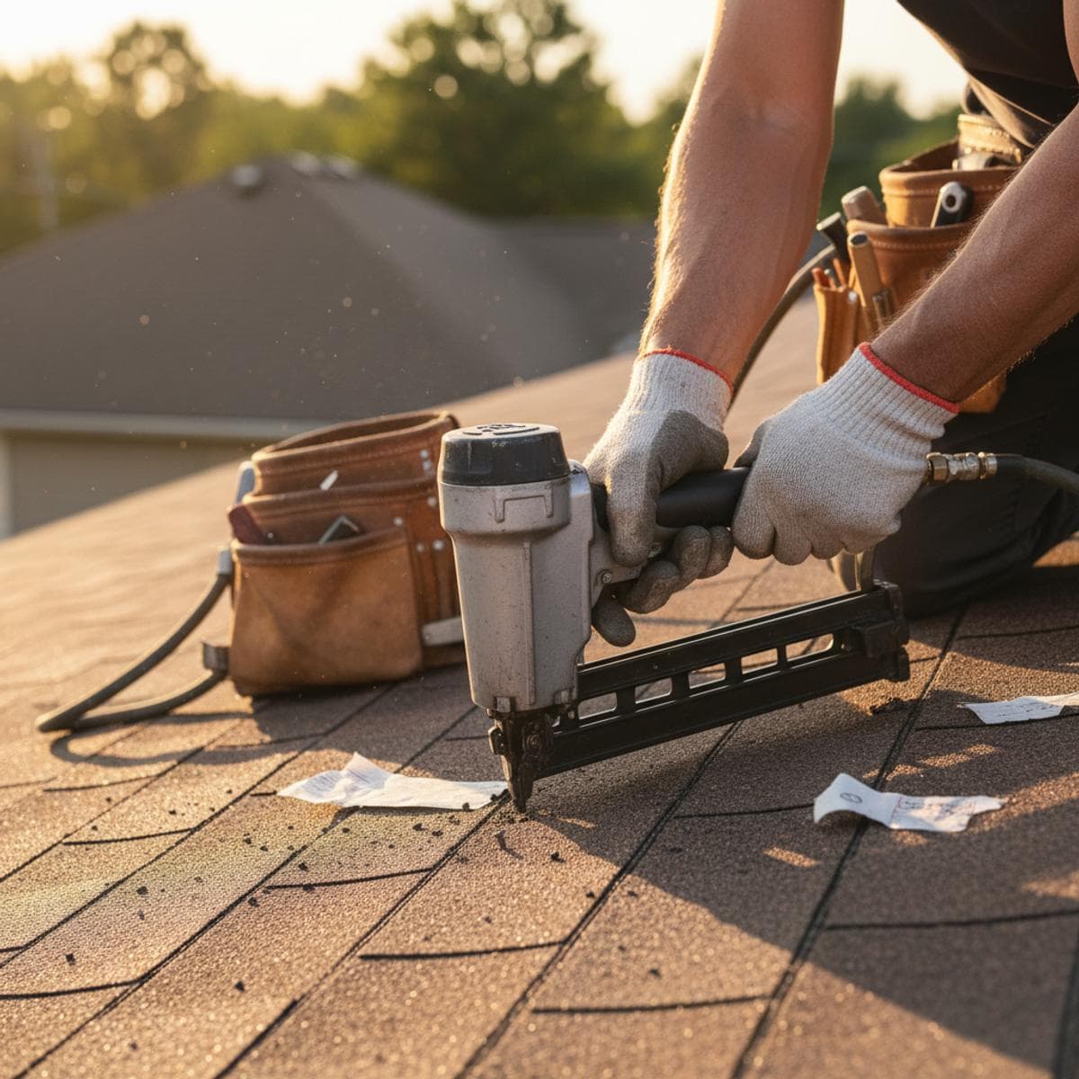 Roof repair work on residential home
