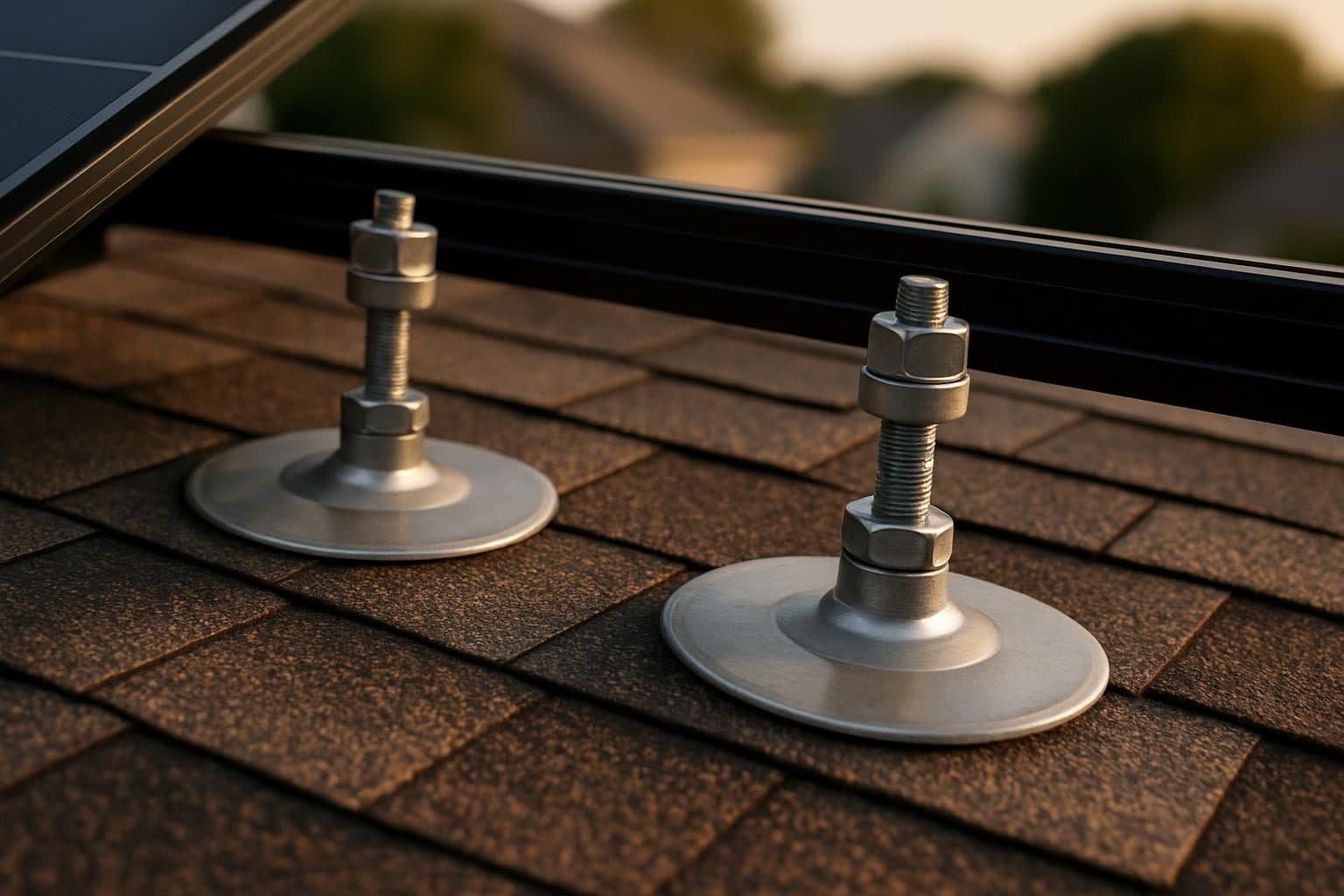 Roof flashing detail around solar panel mounting brackets