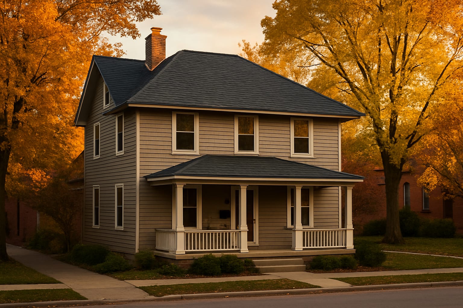 Residential street in Lenexa Kansas with variety of home styles