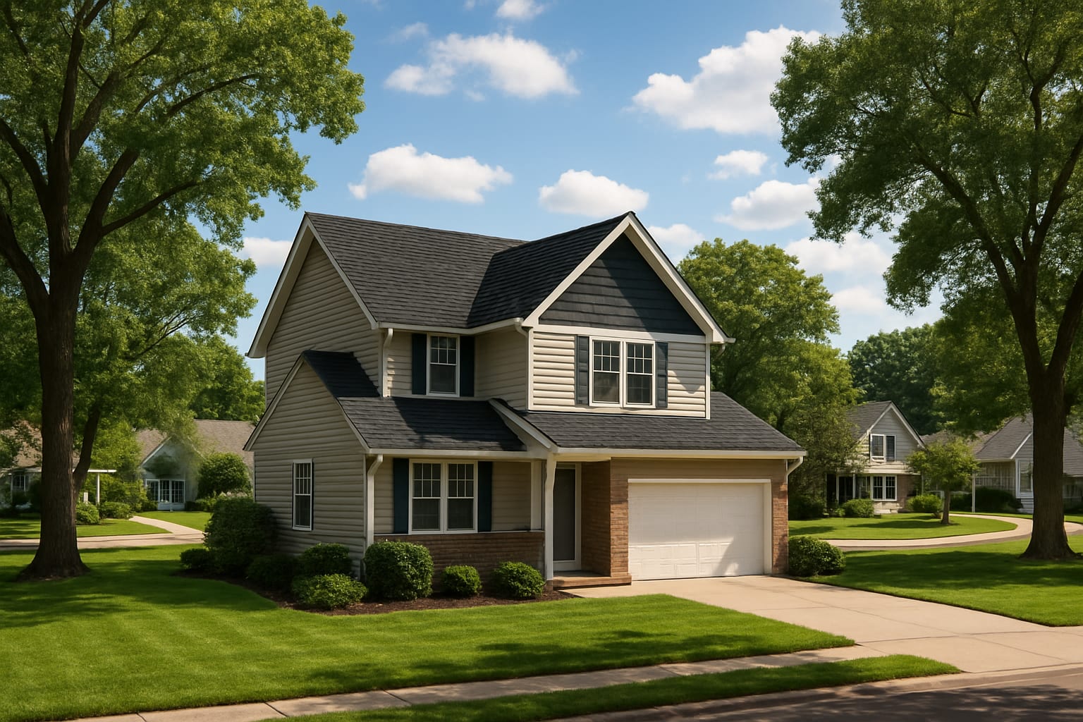 Residential neighborhood in Shawnee Kansas with well-maintained homes